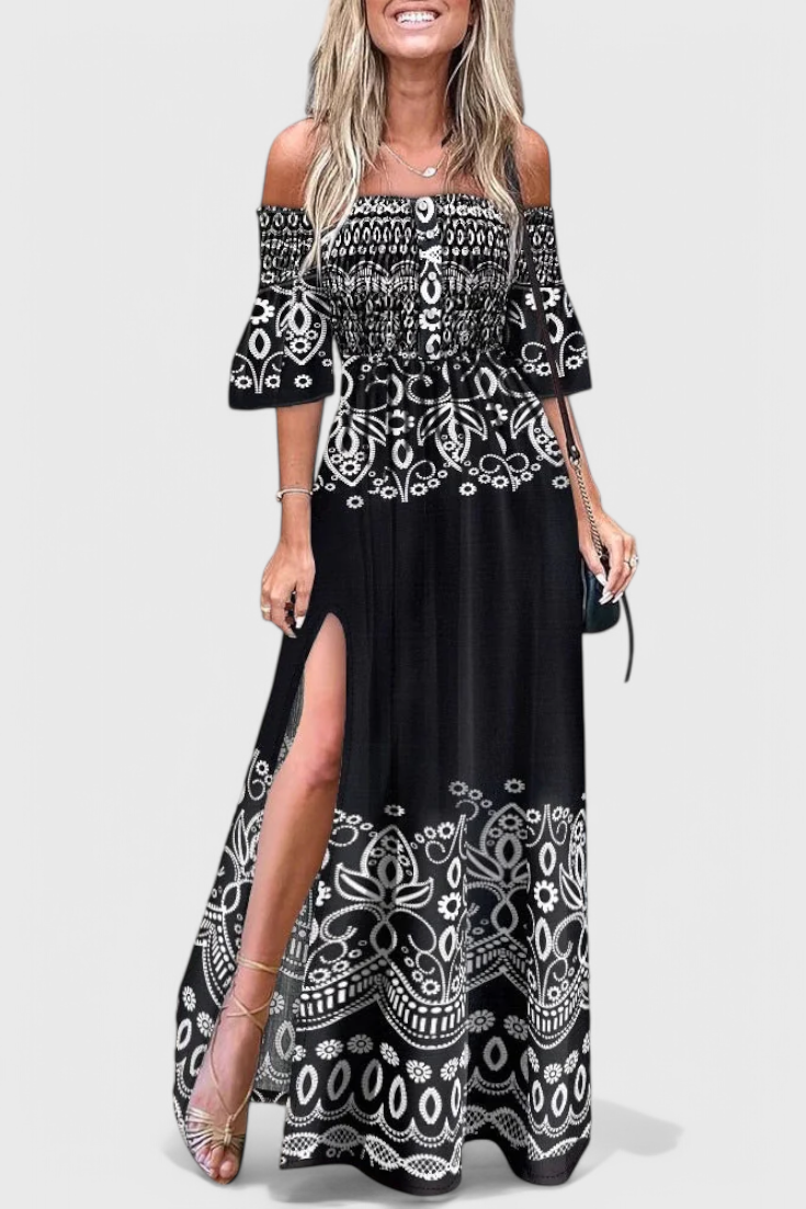 ALONDRA | Vestido maxi floral con hombros descubiertos